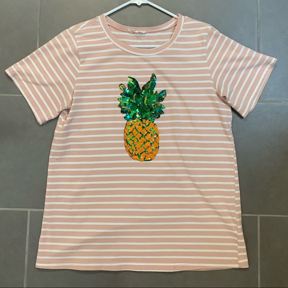 Entro Women’s Pinapple Pink Striped T-Shirt Size M